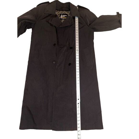 London Fog Trench Coat Black Removable Paisley Liner Double Breasted Sz 10‎ - Picture 11 of 15